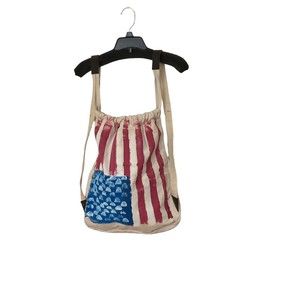 Cause Gear Backpack Cloth, Drawstring, American Flag Leather Accent Canvas Beige